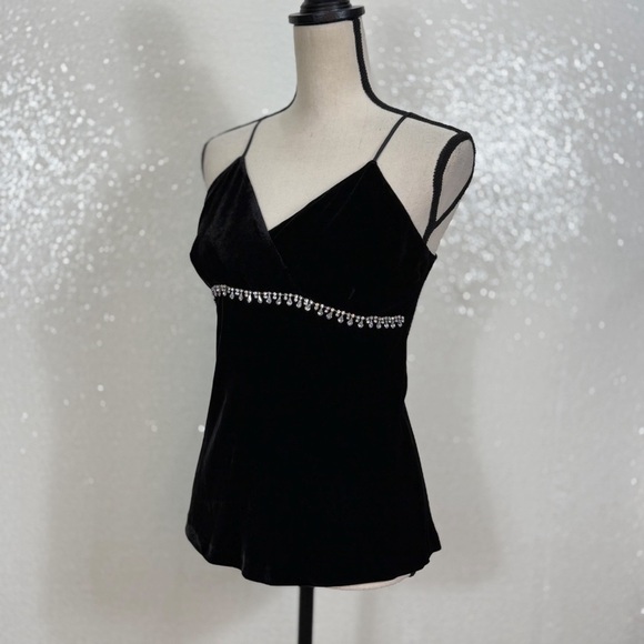 INC Y2K Black Velvet Cami Top Size 8 Rhinestone Beaded Empire Waist Evening - Picture 5 of 9